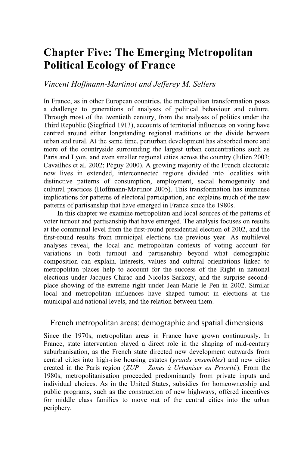 Chapter Five: the Emerging Metropolitan Political Ecology of France
