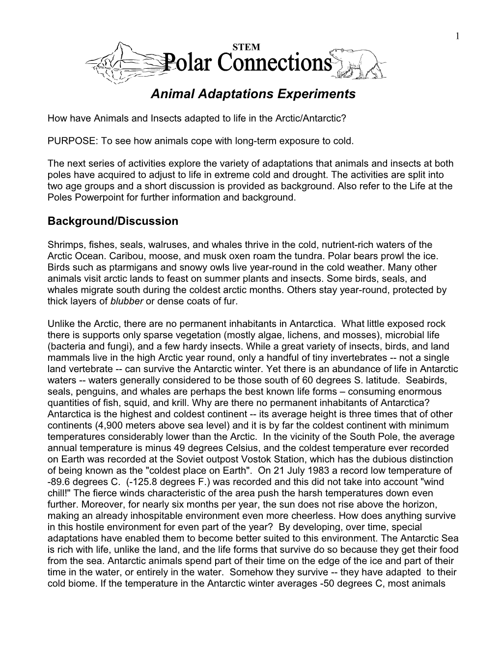Animal Adaptations Experiments