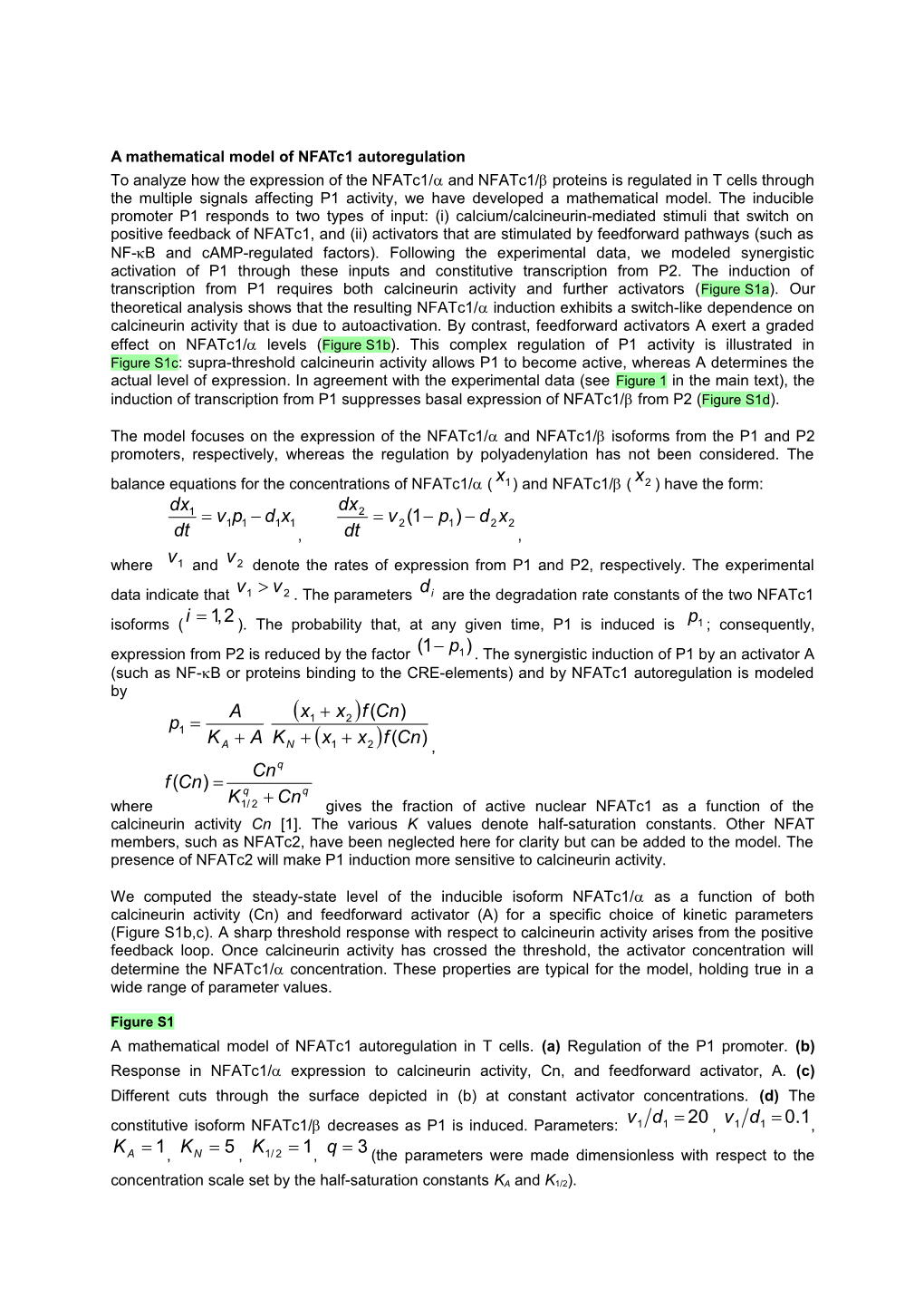 A Mathematical Model of Nfatc1 Autoregulation