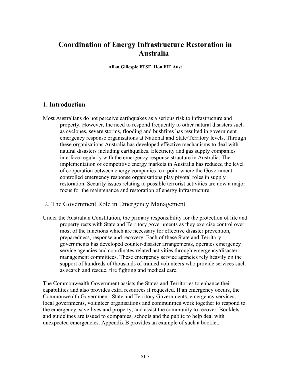 Introduction to Earthquake Response of Australian Energy Supply Systems