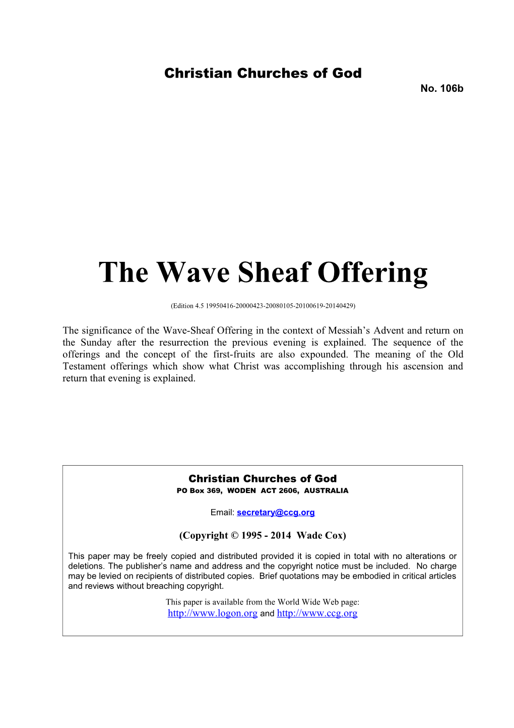 The Wave Sheaf Offering (No. 106B)