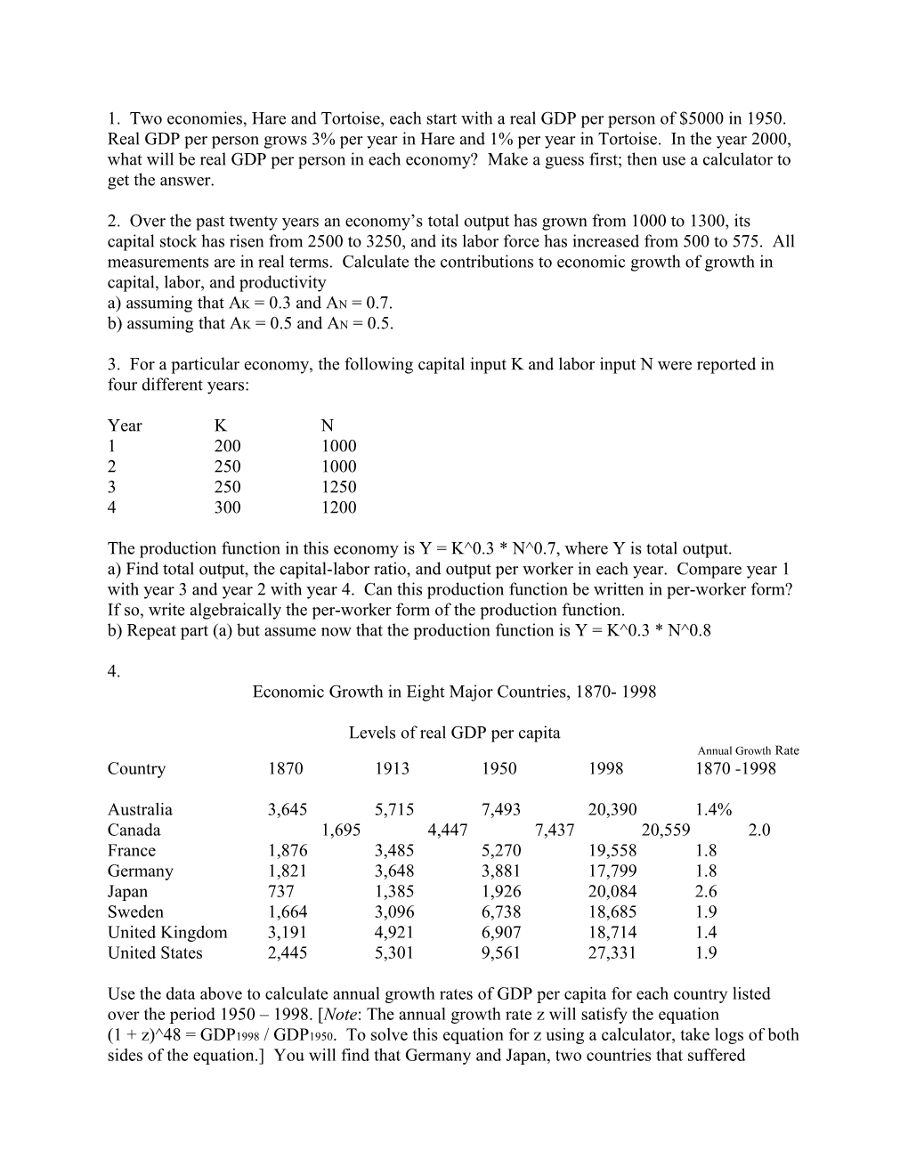 1. Two Economies, Hare and Tortoise, Each Start with a Real GDP Per Person of $5000 In