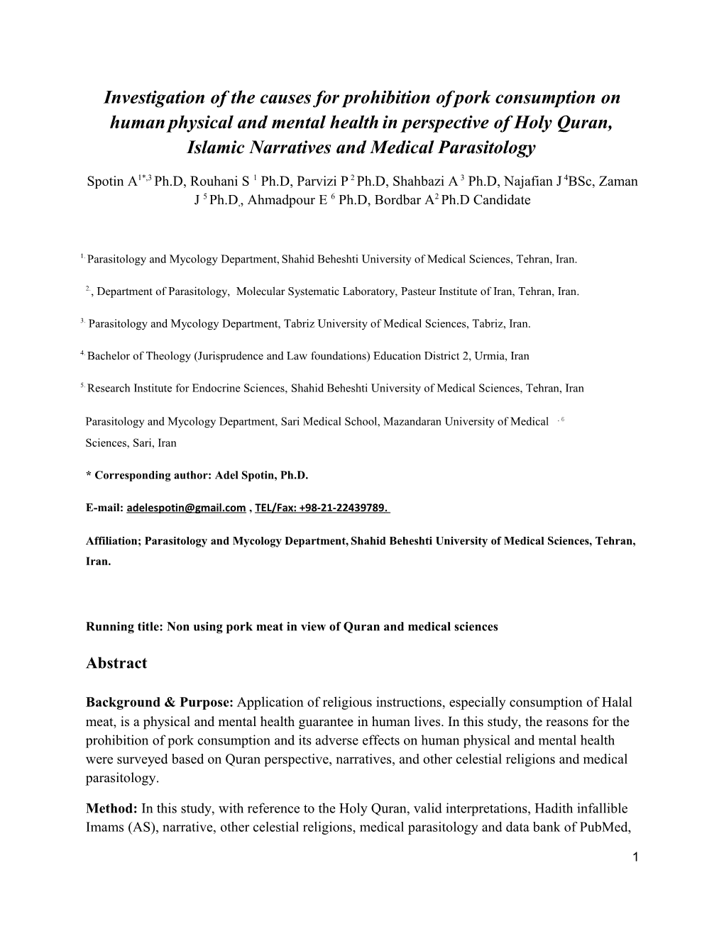 Investigation of the Causes for Prohibition of Pork Consumption on Human Physical And