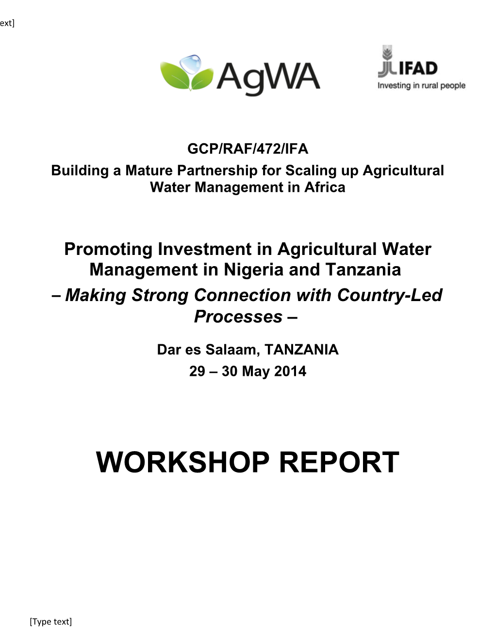 Building a Mature Partnership for Scaling up Agricultural Water Management in Africa