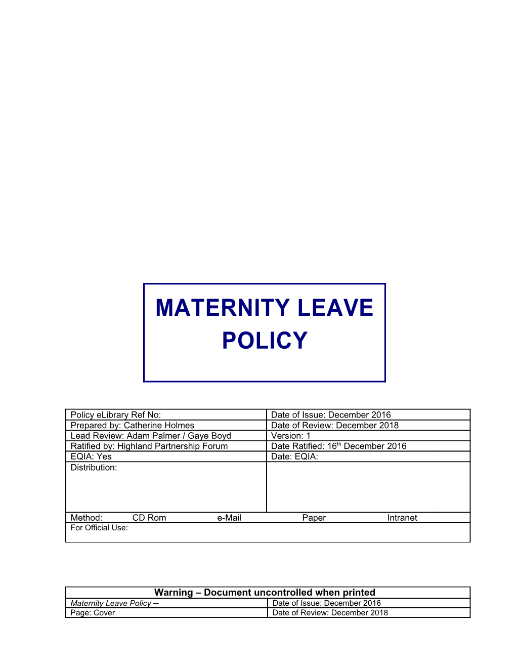 Maternityleave Policy