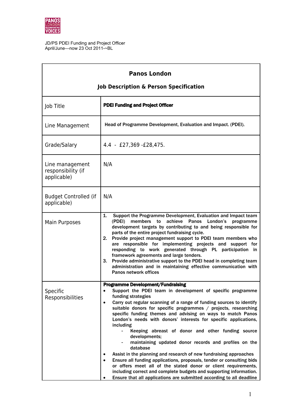 JD/PS PDEI Funding and Project Officer
