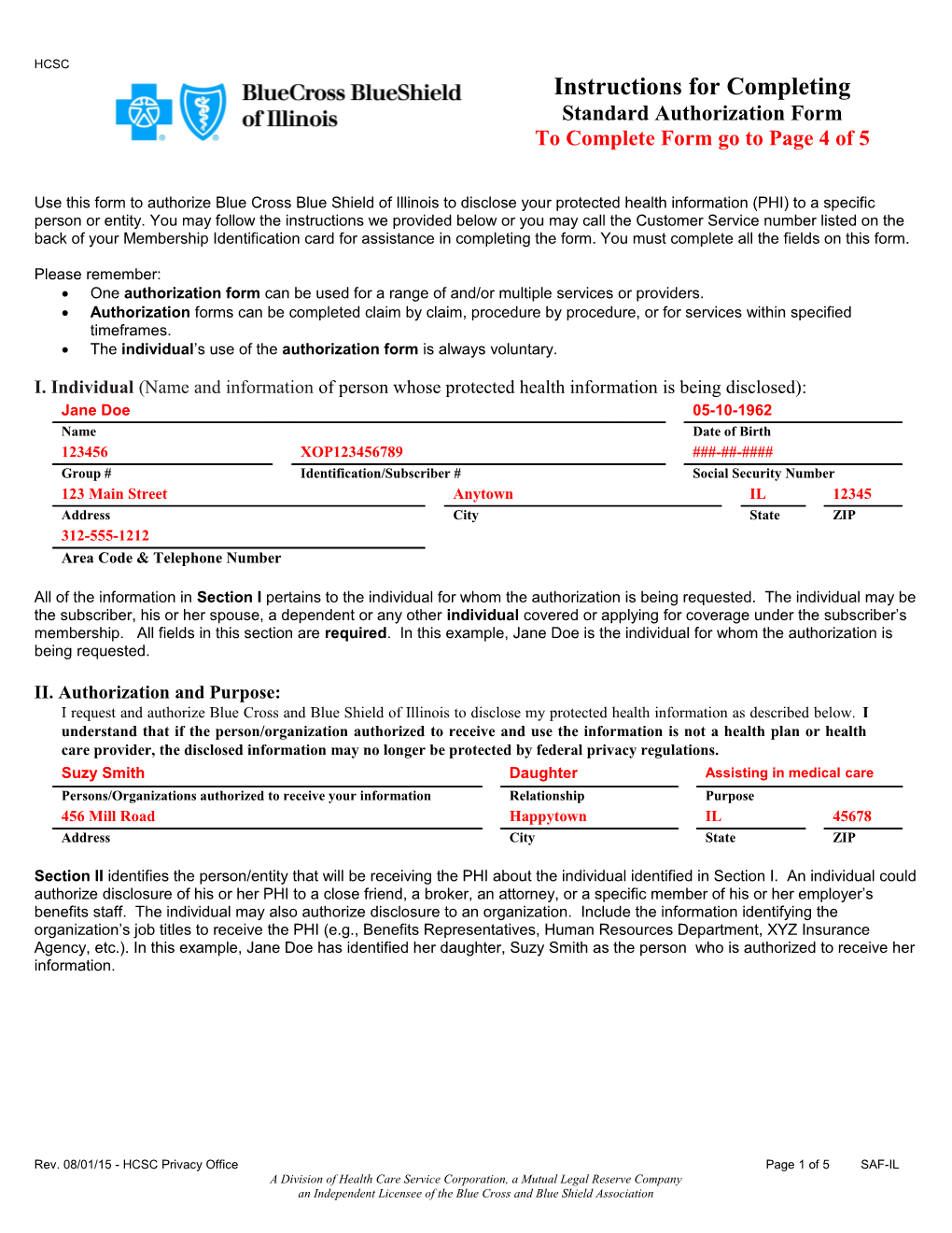 Instructions for Completing the Standard Authorization Form (SAF)