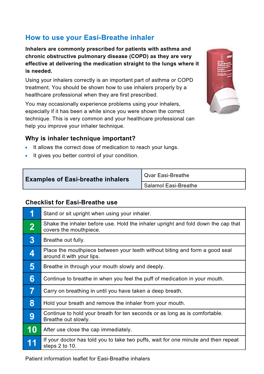 How to Use Your Easi-Breathe Inhaler