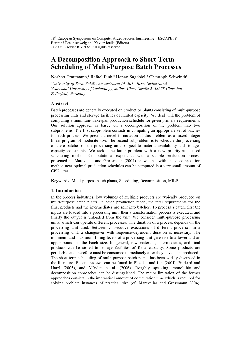 Short-Term of Multi-Purpose Batch Processes 5