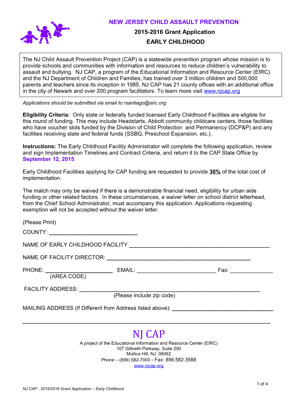 Nj Cap Preschool Grant Application - 1999-00