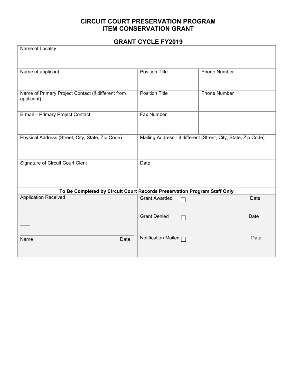 Item Conservation Grant Project Description and Requirements