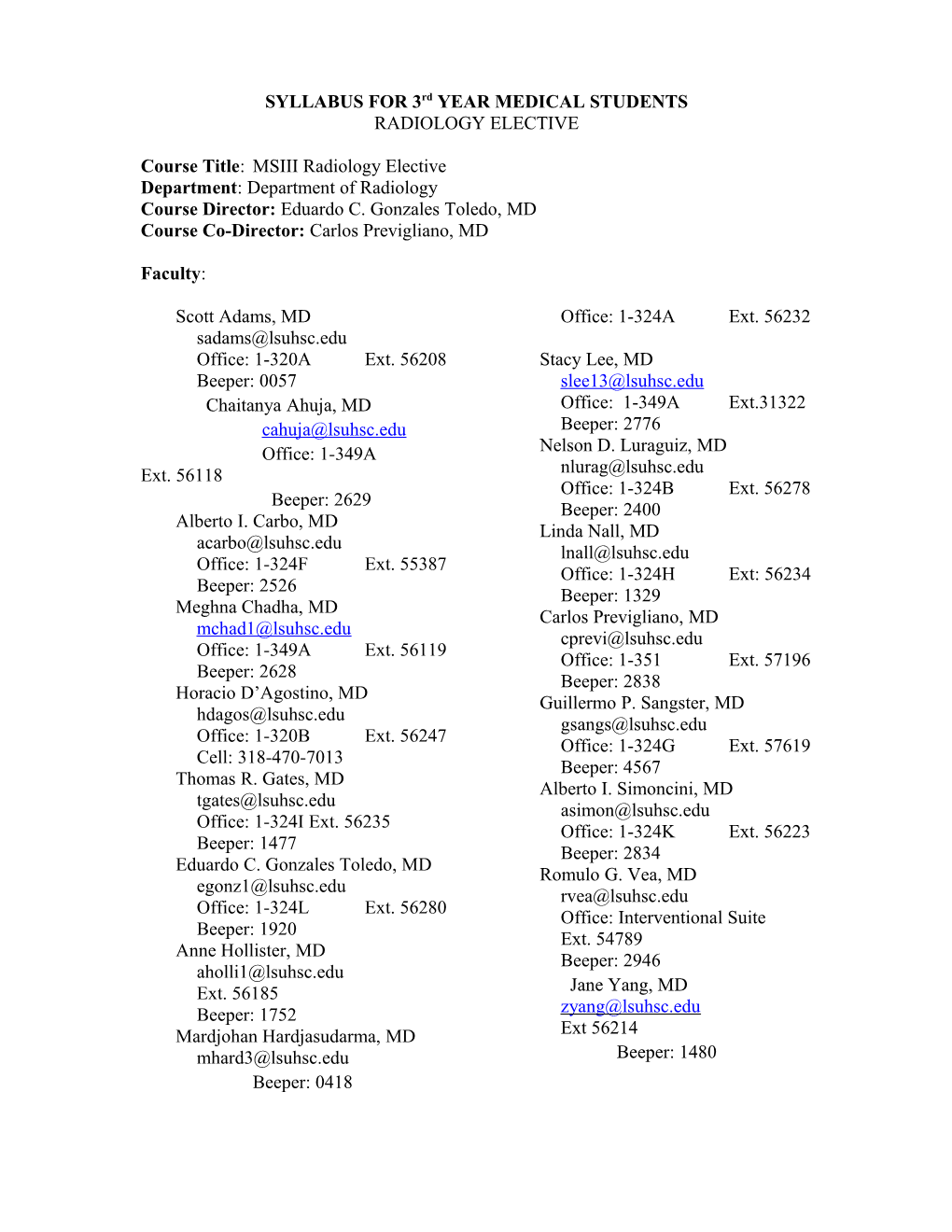 SYLLABUS for 3Rd YEAR MEDICAL STUDENTS