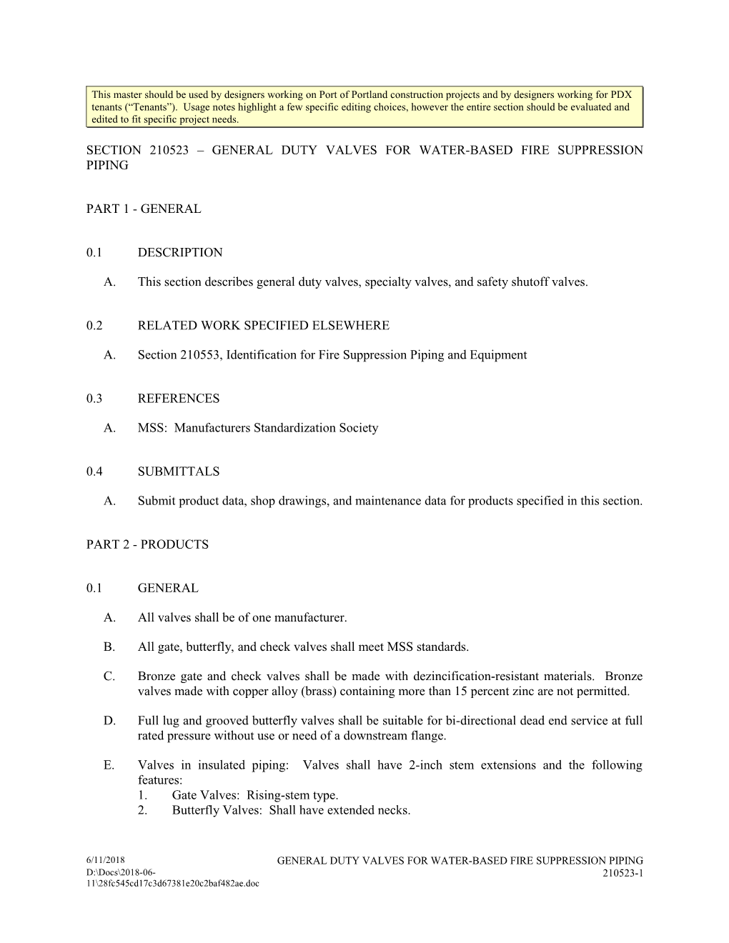 Section 210523 - General Duty Valves for Water-Based Fire Suppression Piping