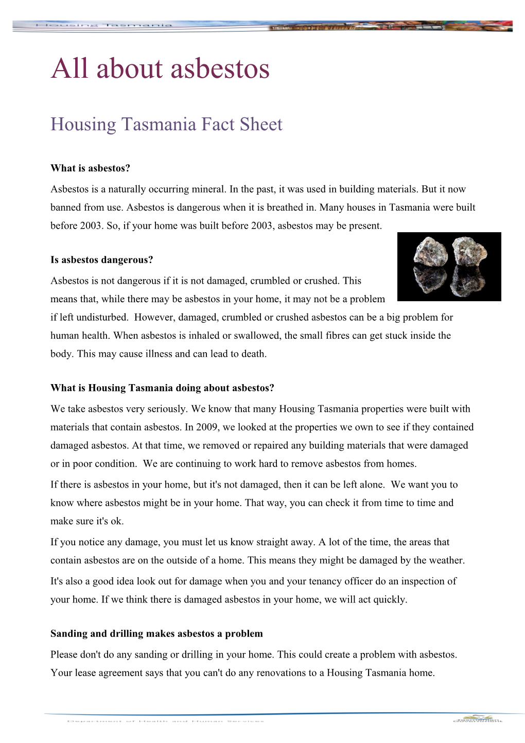 Housing Tasmania Fact Sheet