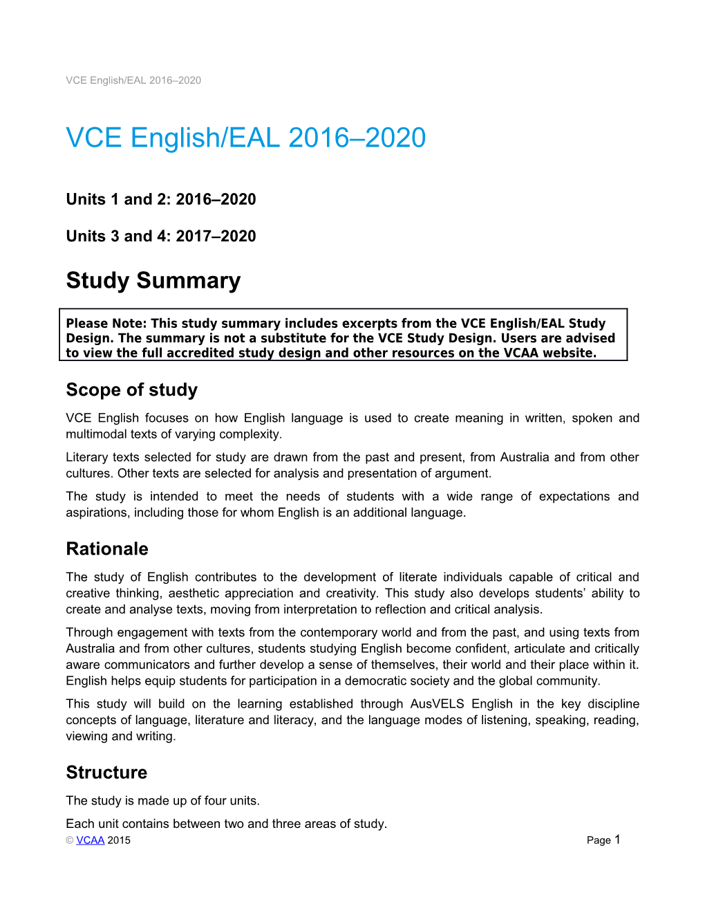 VCE English/EAL 2016 2020
