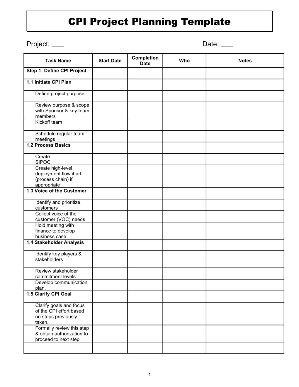 CPI Project Planning Template