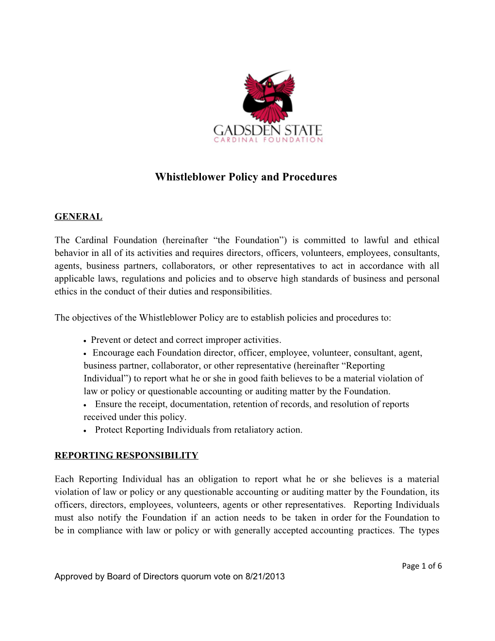 Whistleblower Policy and Procedures