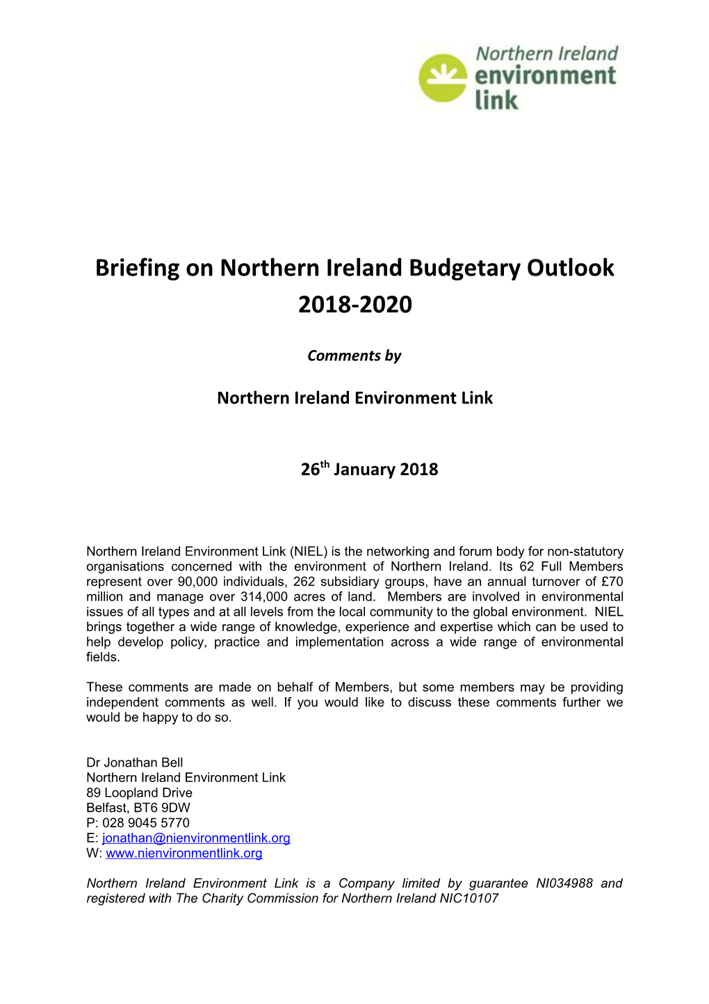 Briefing on Northern Ireland Budgetary Outlook 2018-2020