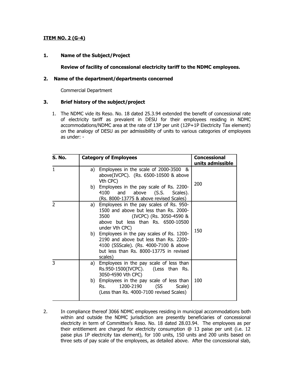 Review of Facility of Concessional Electricity Tariff to the NDMC Employees