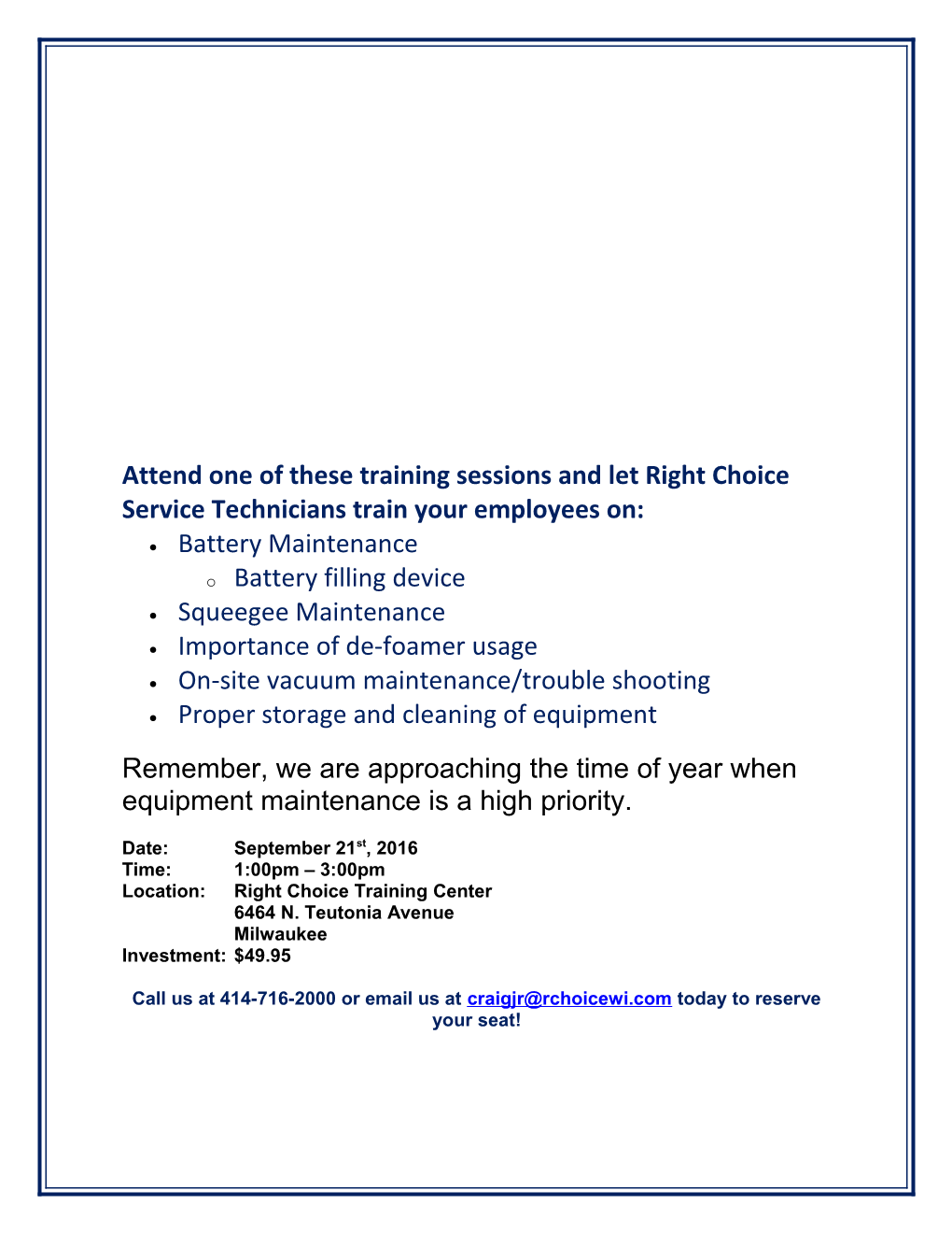 Attend One of These Training Sessions and Let Right Choice Service Technicians Train Your