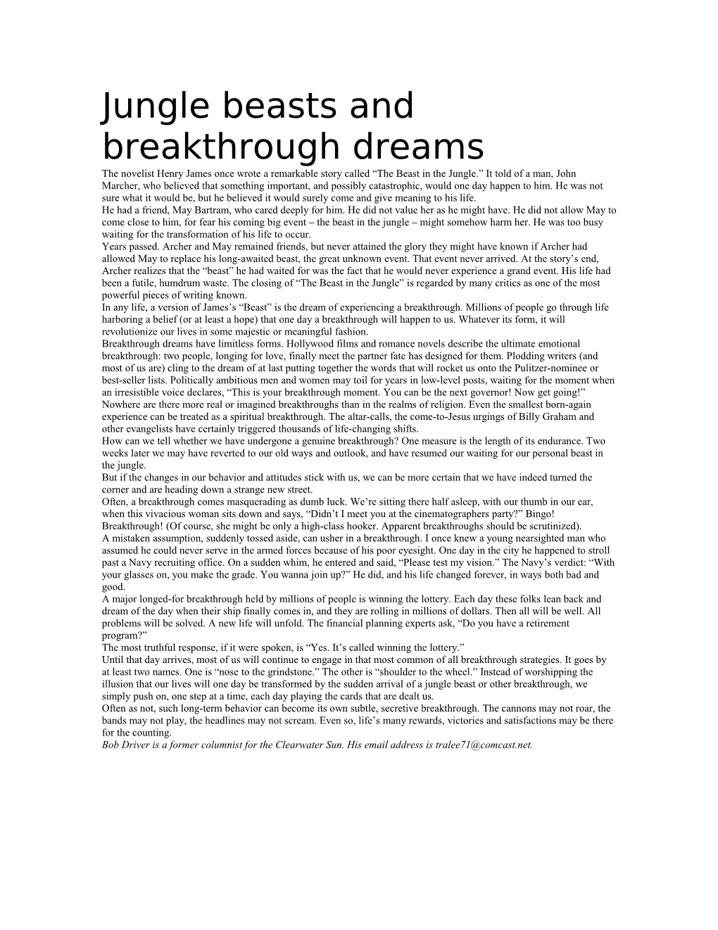 Jungle Beasts and Breakthrough Dreams