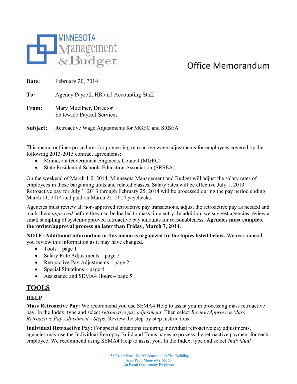 BULLETIN: Retroactive Wage Adjustments for MGEC and SRSEA