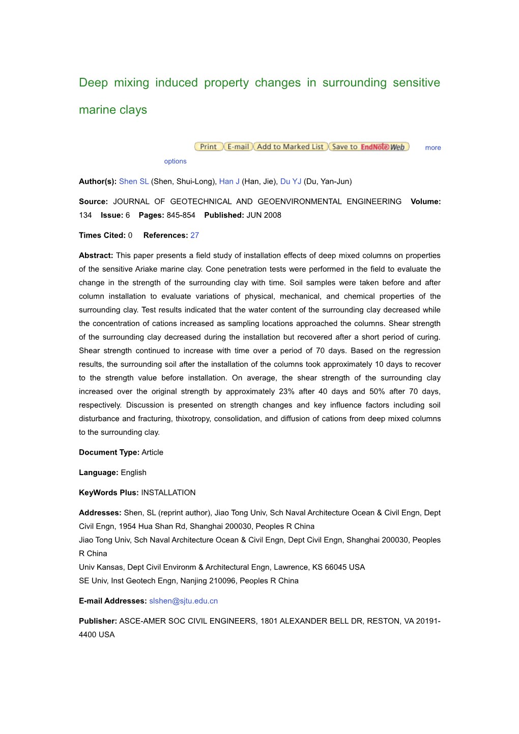 Deep Mixing Induced Property Changes in Surrounding Sensitive Marine Clays