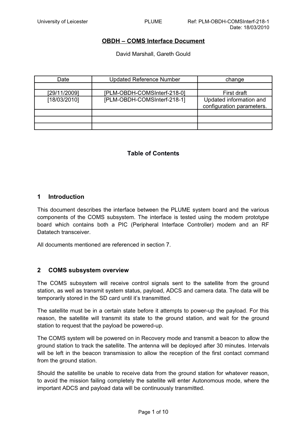 University of Leicesterplumeref: PLM-OBDH-Comsinterf-218-1