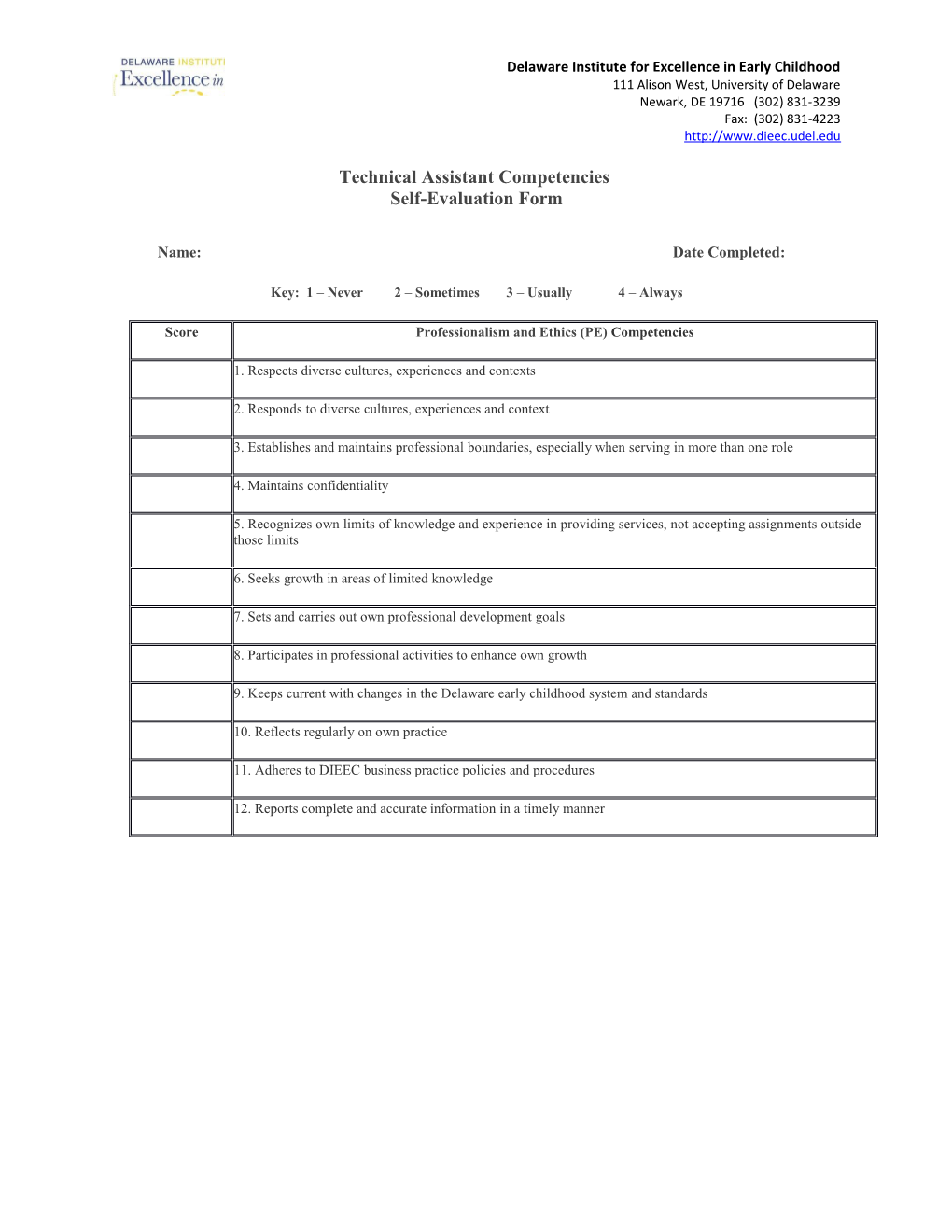 Technical Assistant Competencies