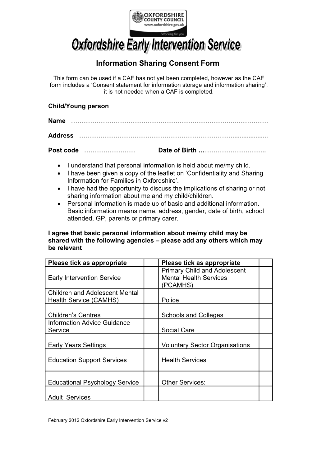 Information Sharing Consent Form