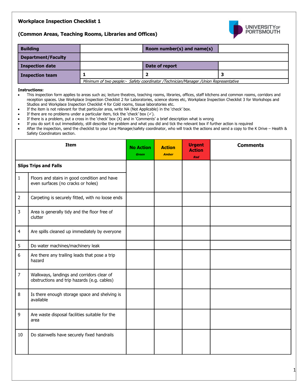 Workplace Safety Inspection Report