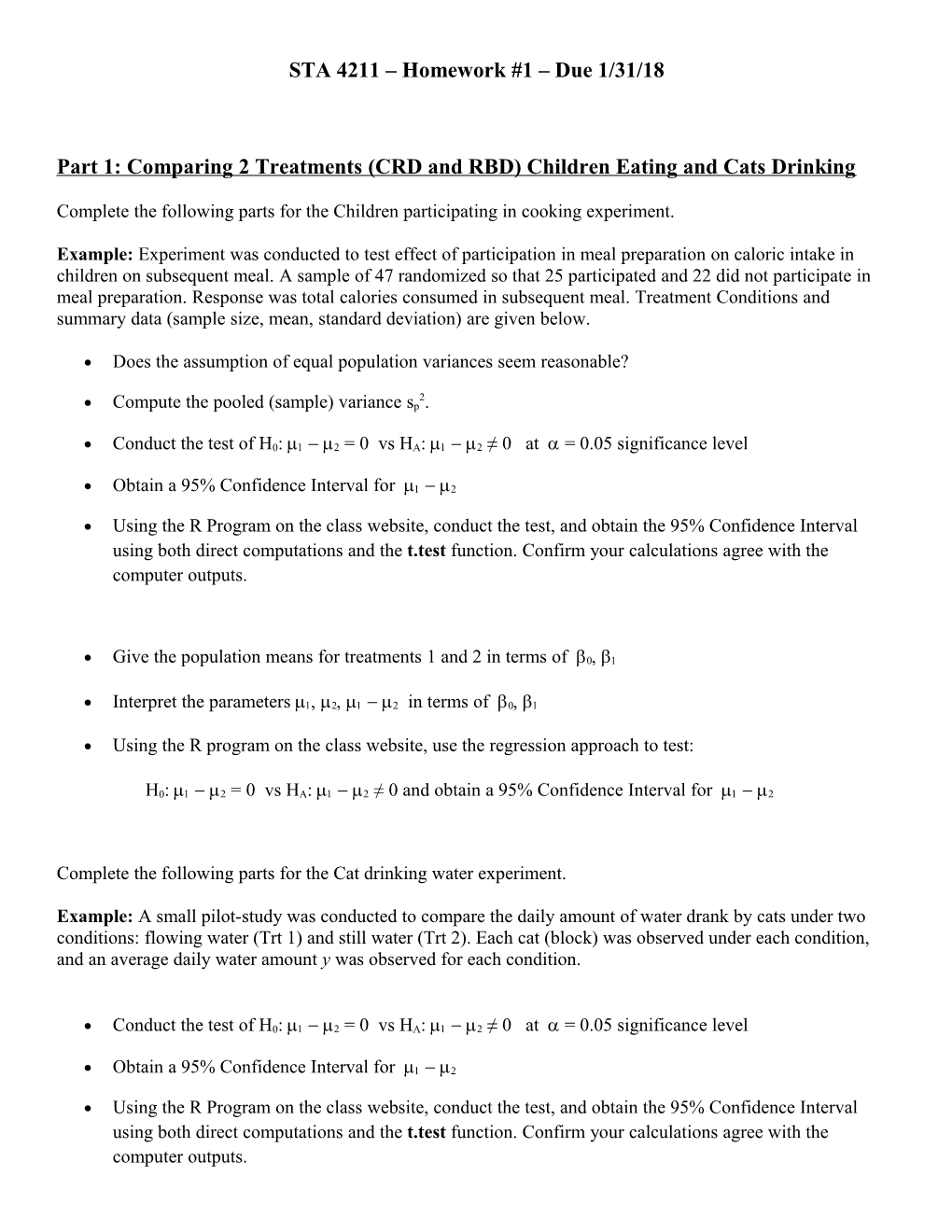 STA 4211 Homework #1 Due 1/21/04