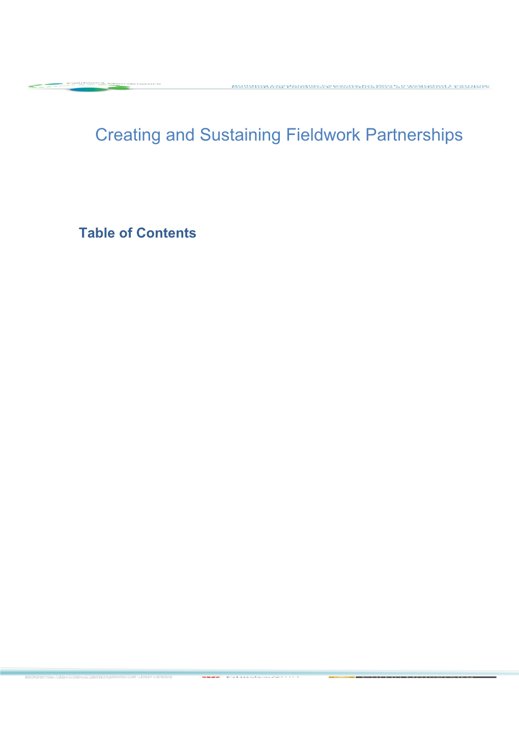 Creating and Sustaining Fieldwork Partnerships