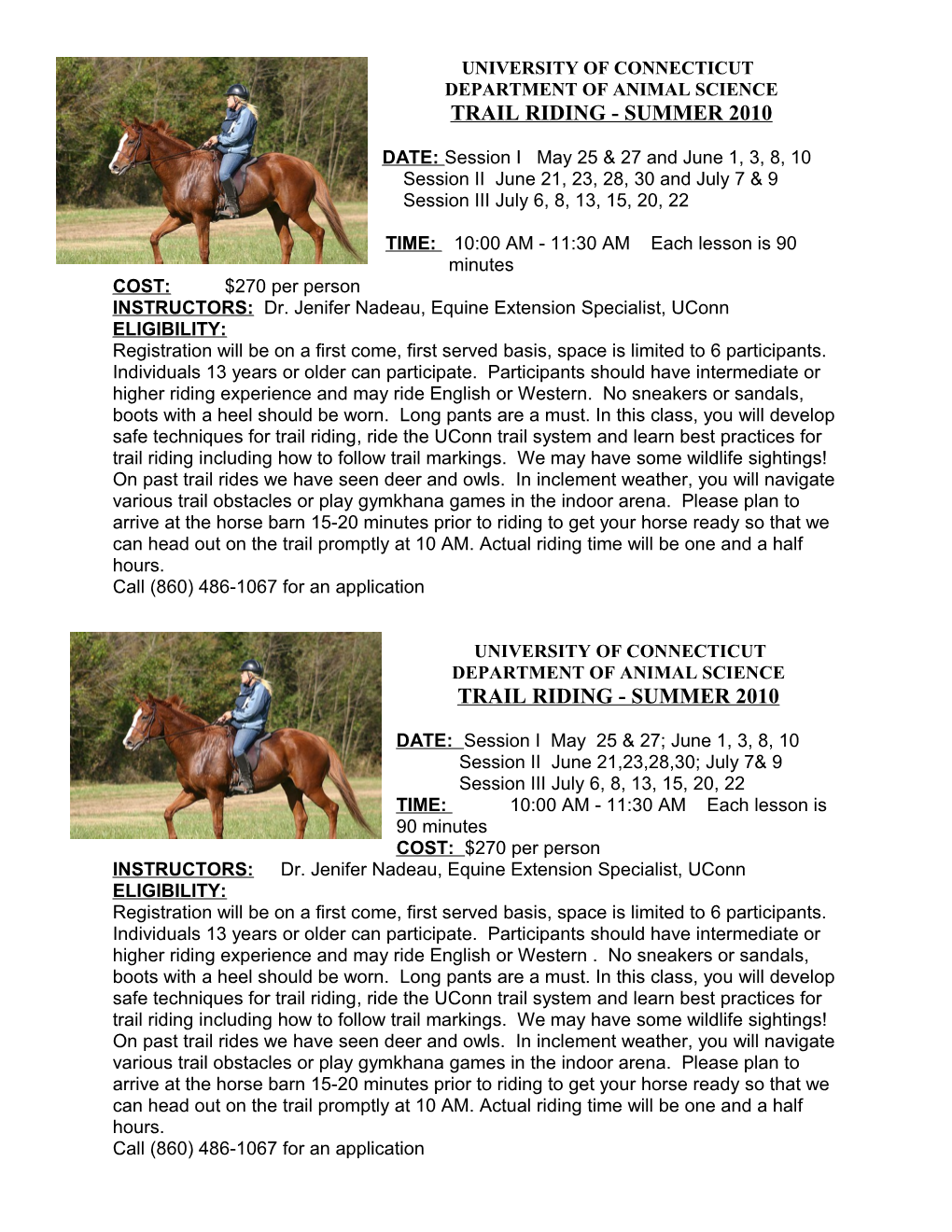 Adult Horse Practical Workshops - Summer 2007