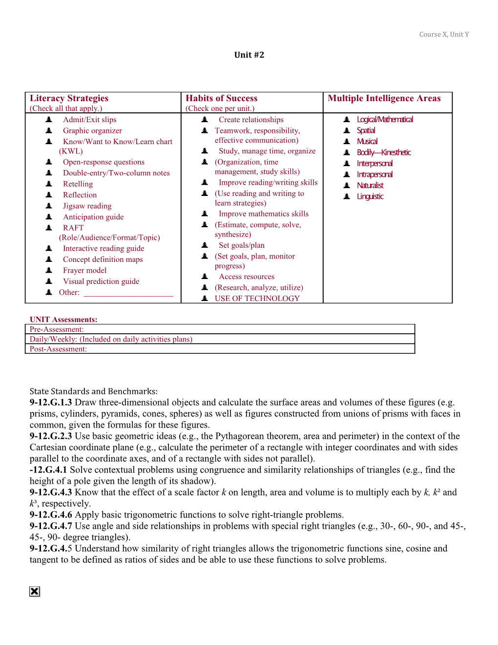 UNIT Assessments