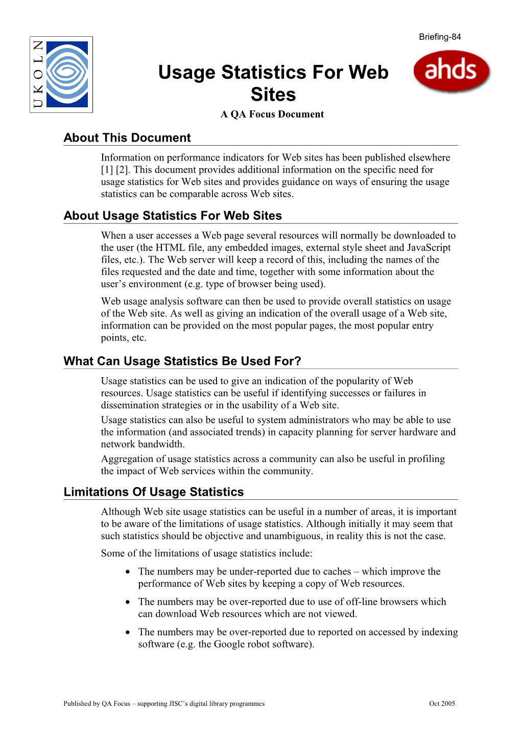 Usage Statistics for Web Sites