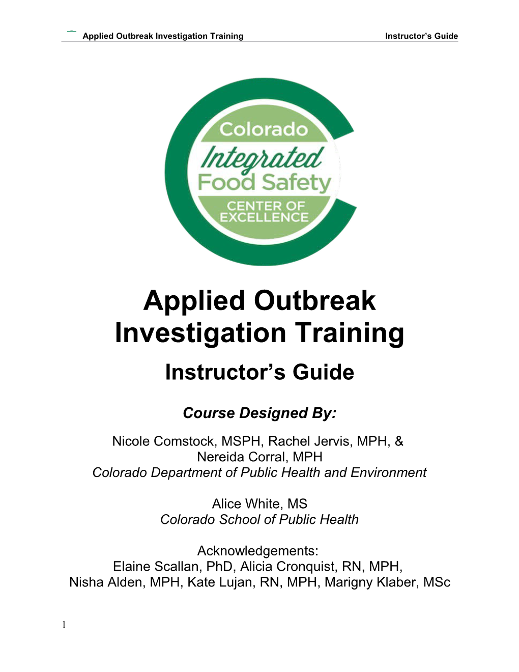 Applied Outbreak Investigation Training