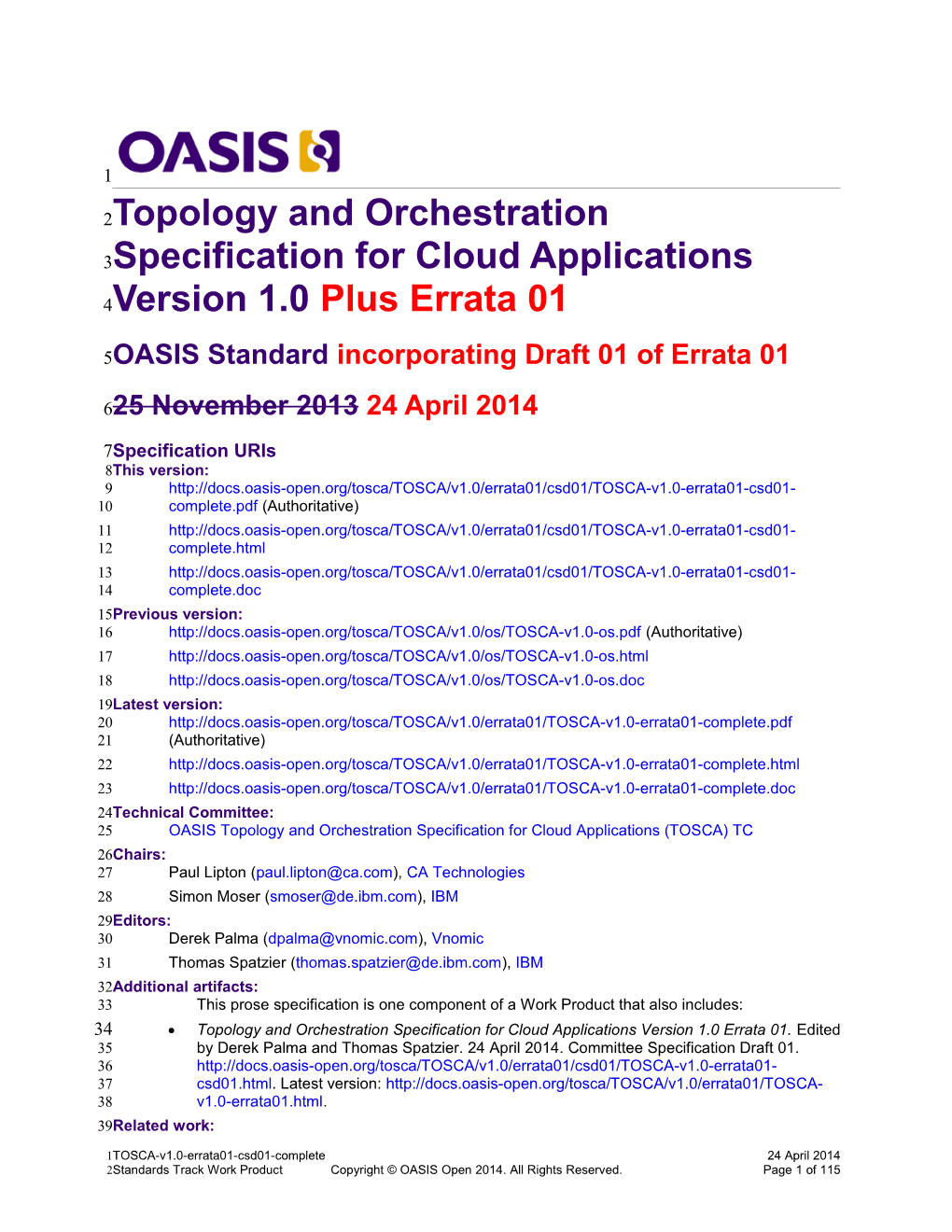 Topology and Orchestration Specification for Cloud Applications Version 1.0 Plus Errata 01