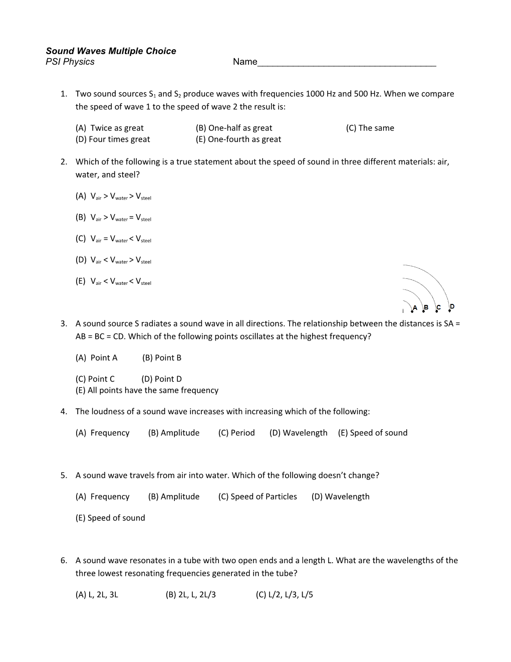 Sound Waves Multiple Choice