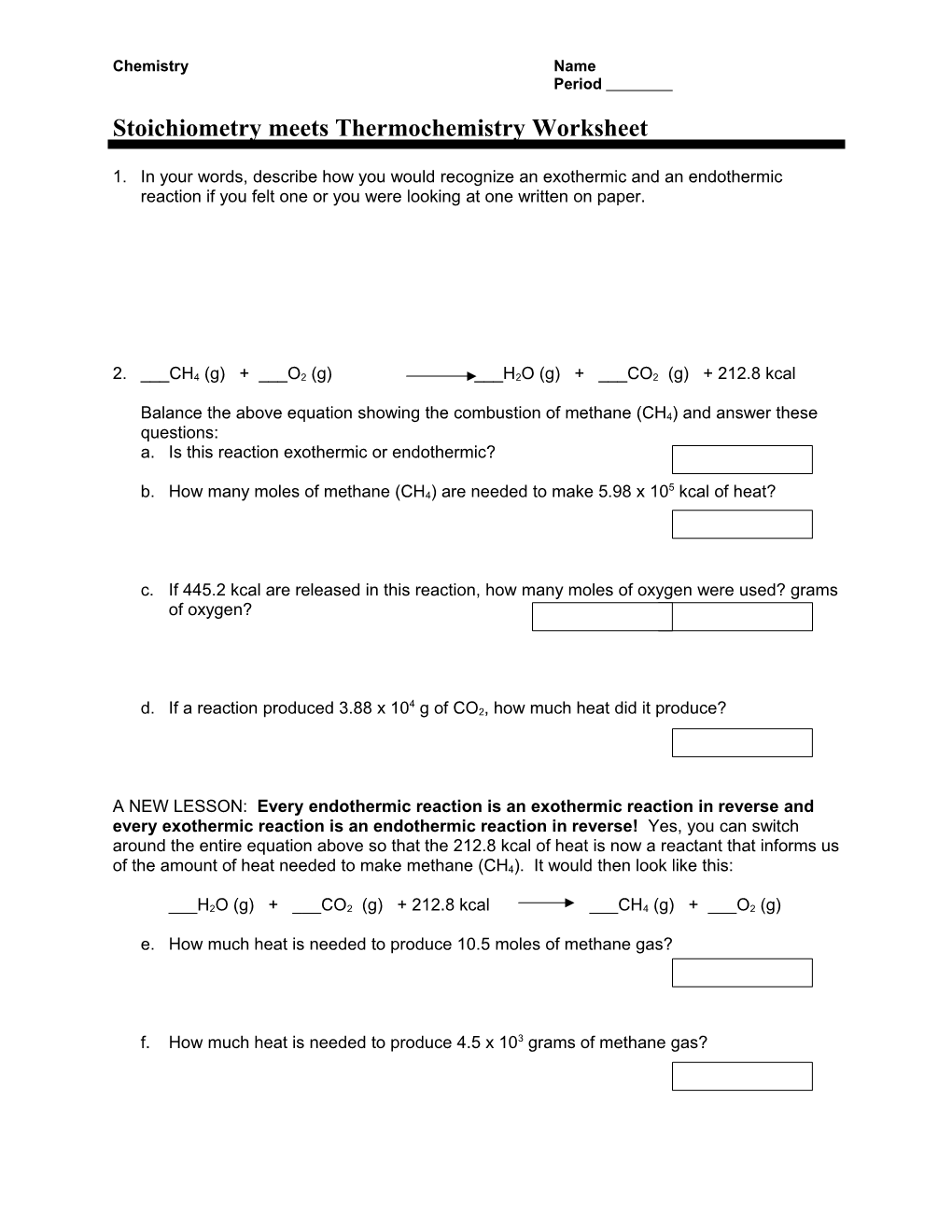 Stoichiometry Meets Thermochemistry Worksheet