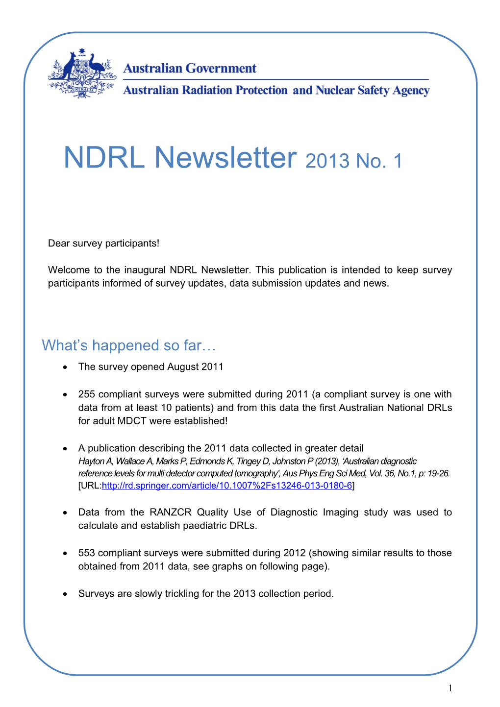 NDRL Newsletter 2013 No. 1