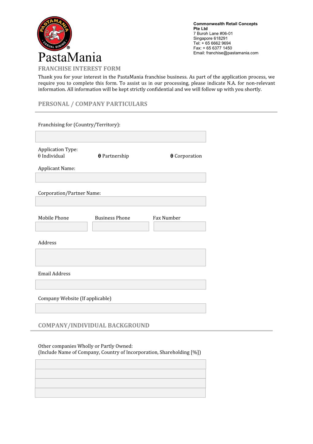 Franchise Interest Form