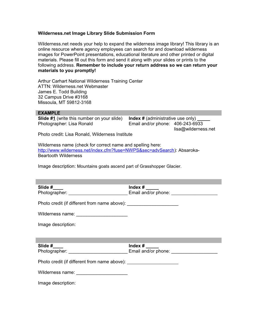 Wilderness.Net Image Library Slide Submission Form