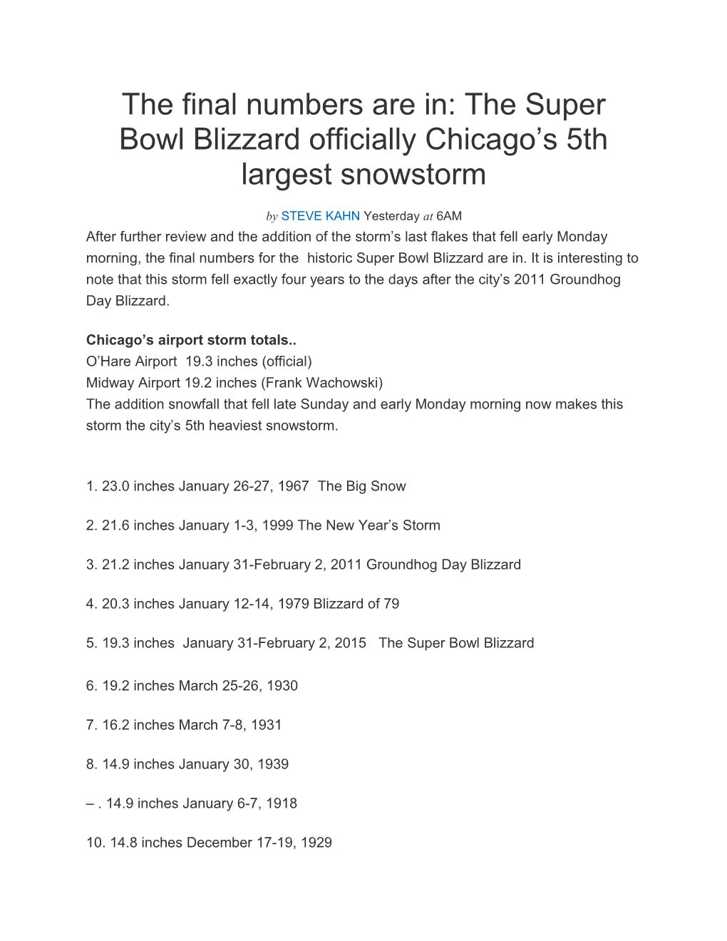 Chicago S Airport Storm Totals
