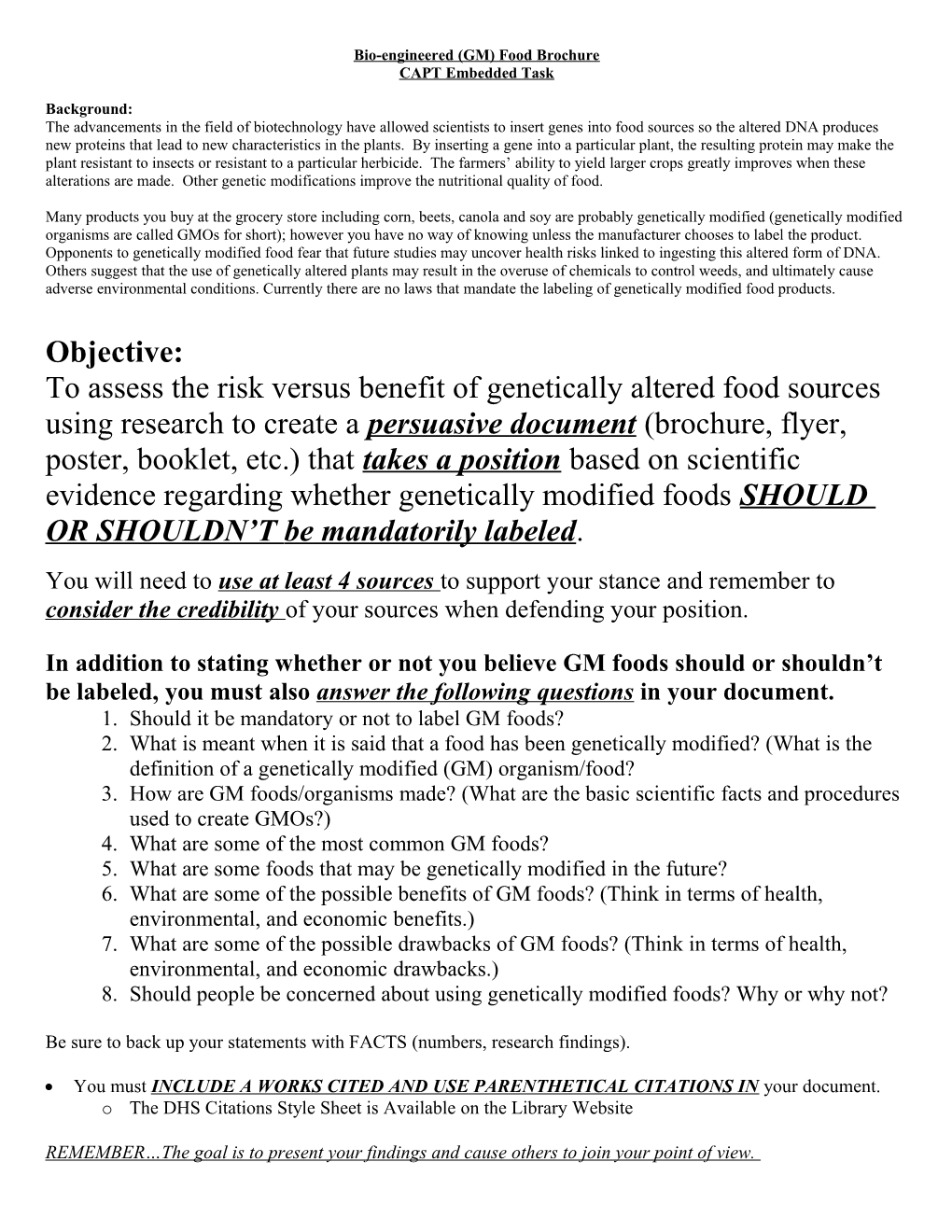 Bio-Engineered (GM) Food Brochure