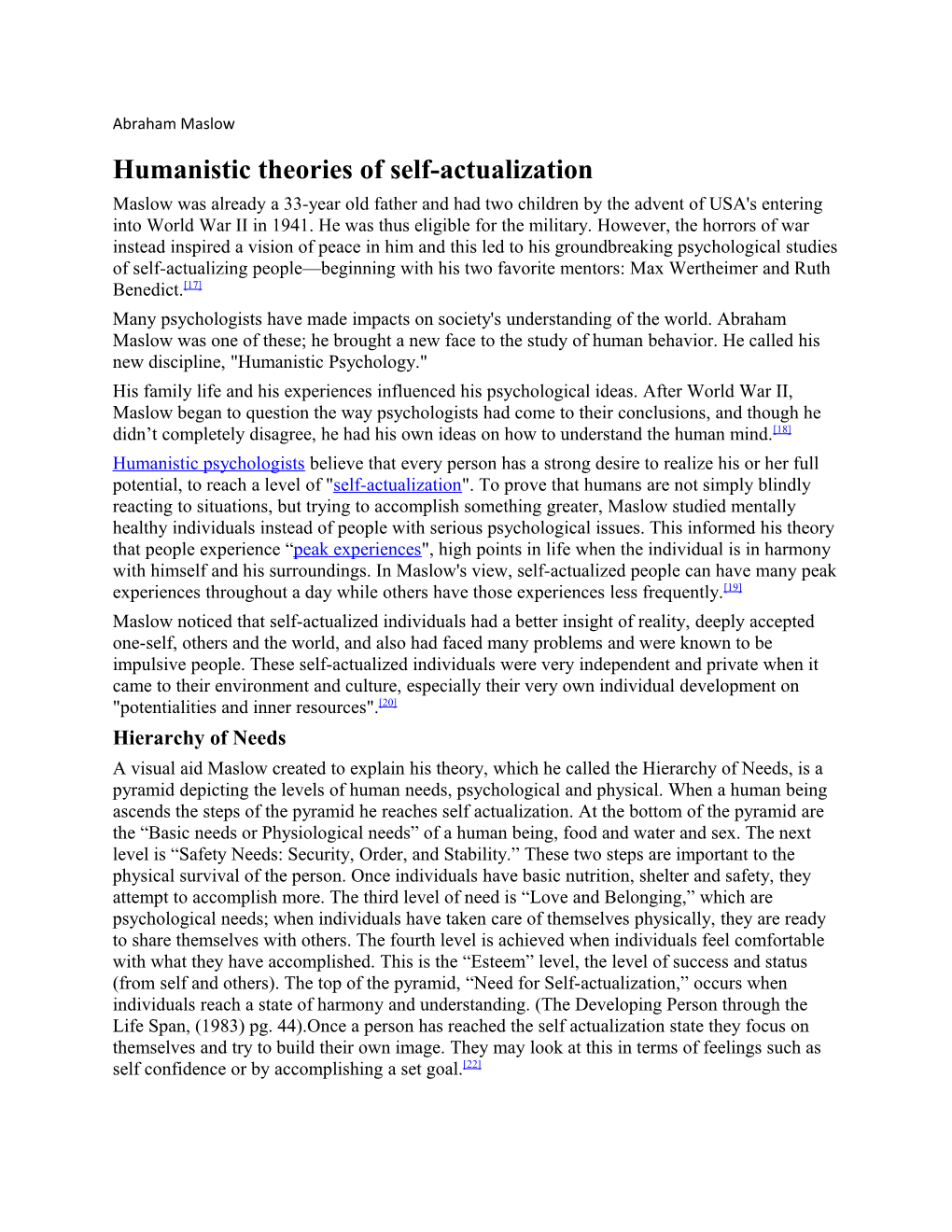Humanistic Theories of Self-Actualization