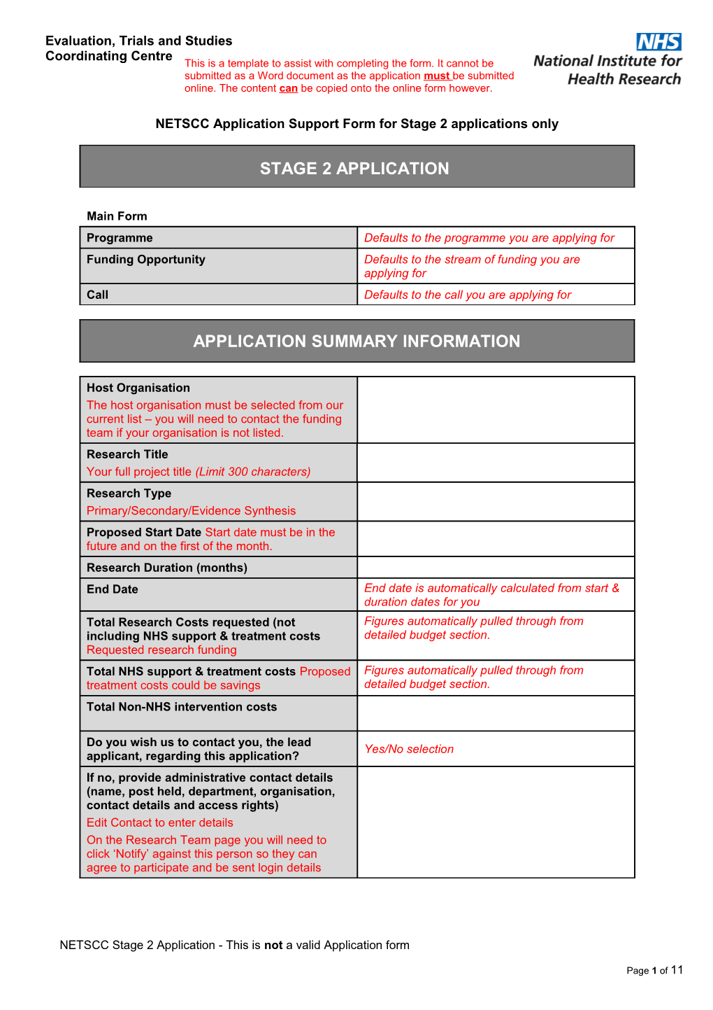 NETSCC Application Support Form for Stage 2Applications Only