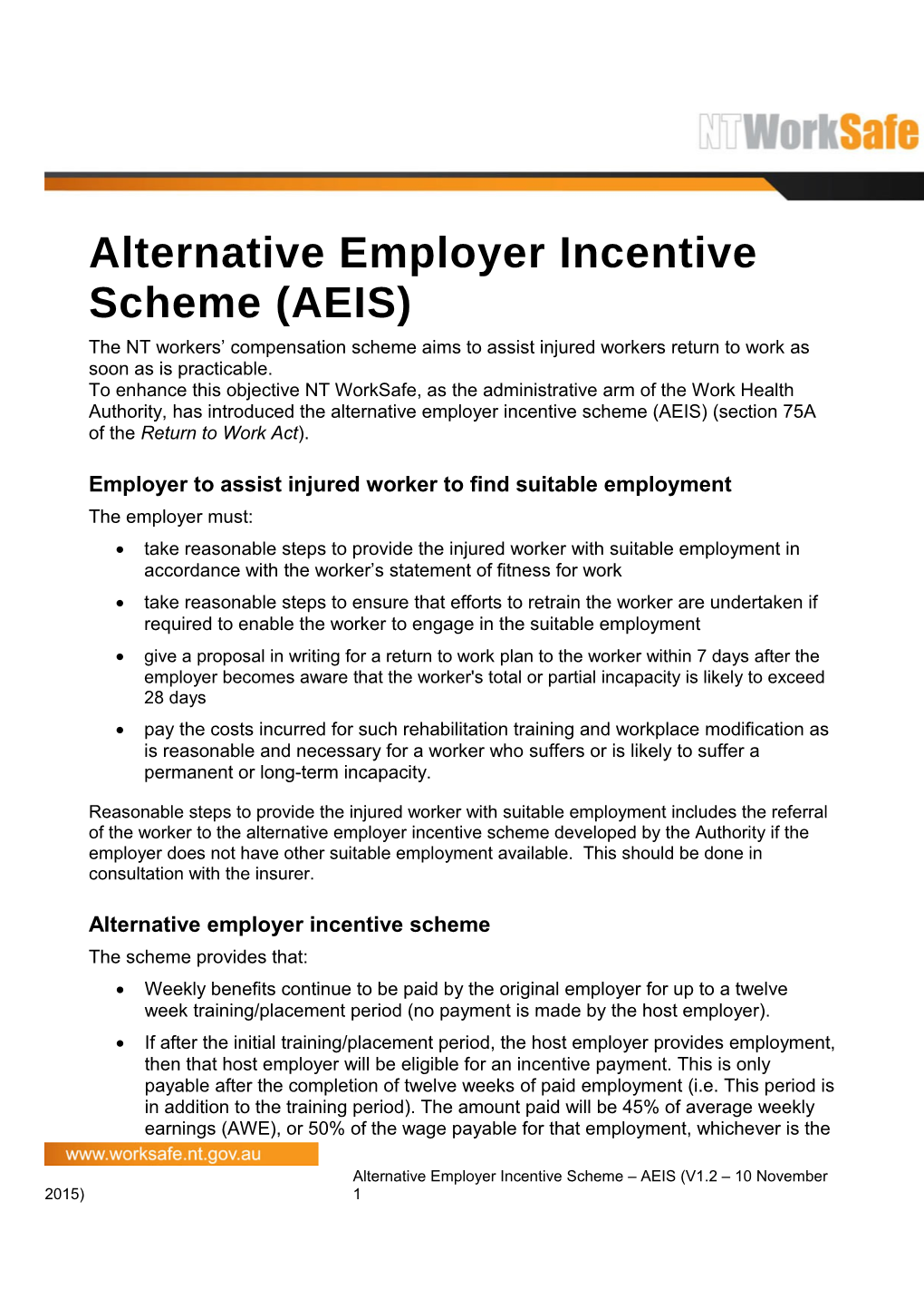 Alternative Employer Incentive Scheme