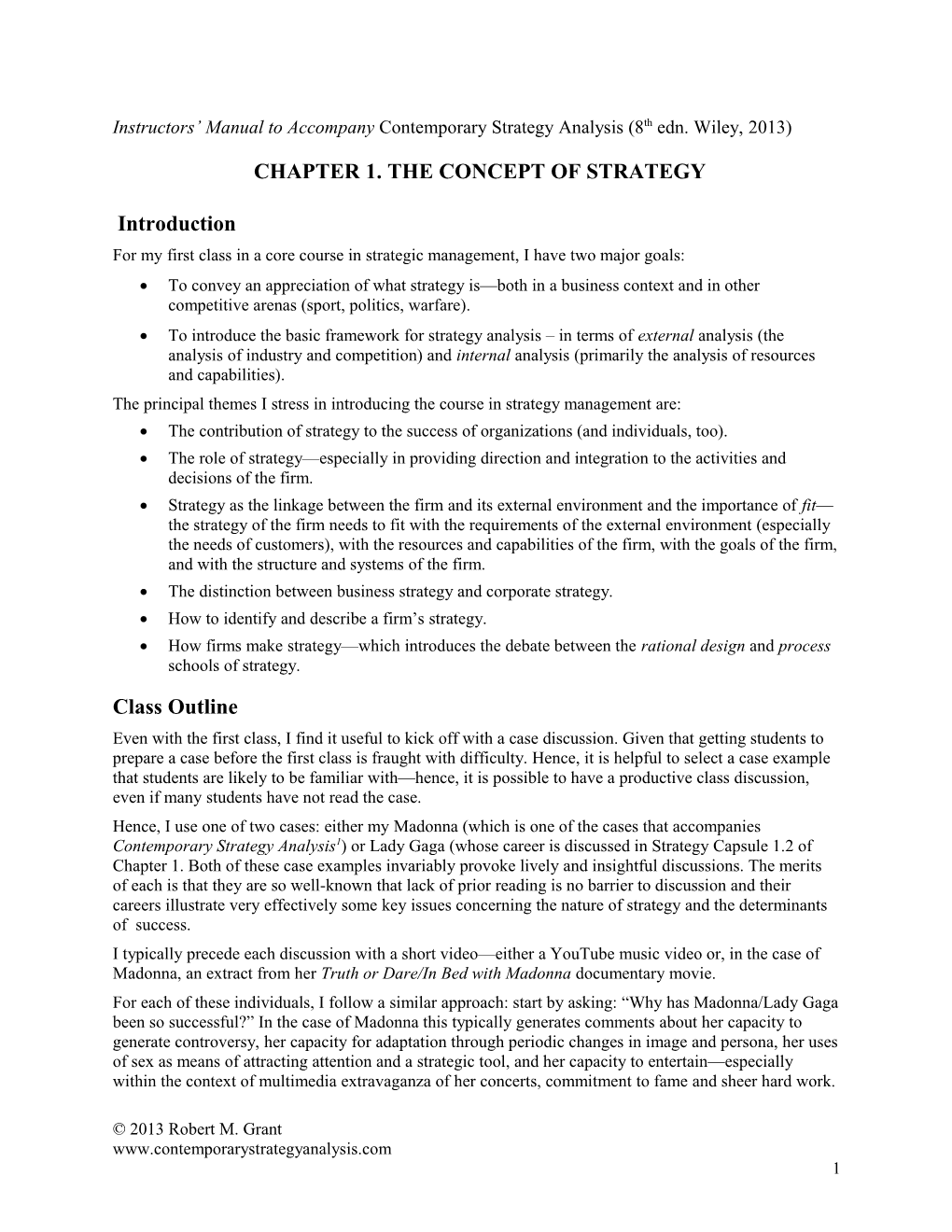 Instructors Manual to Accompany Contemporary Strategy Analysis (8Th Edn. Wiley, 2013)