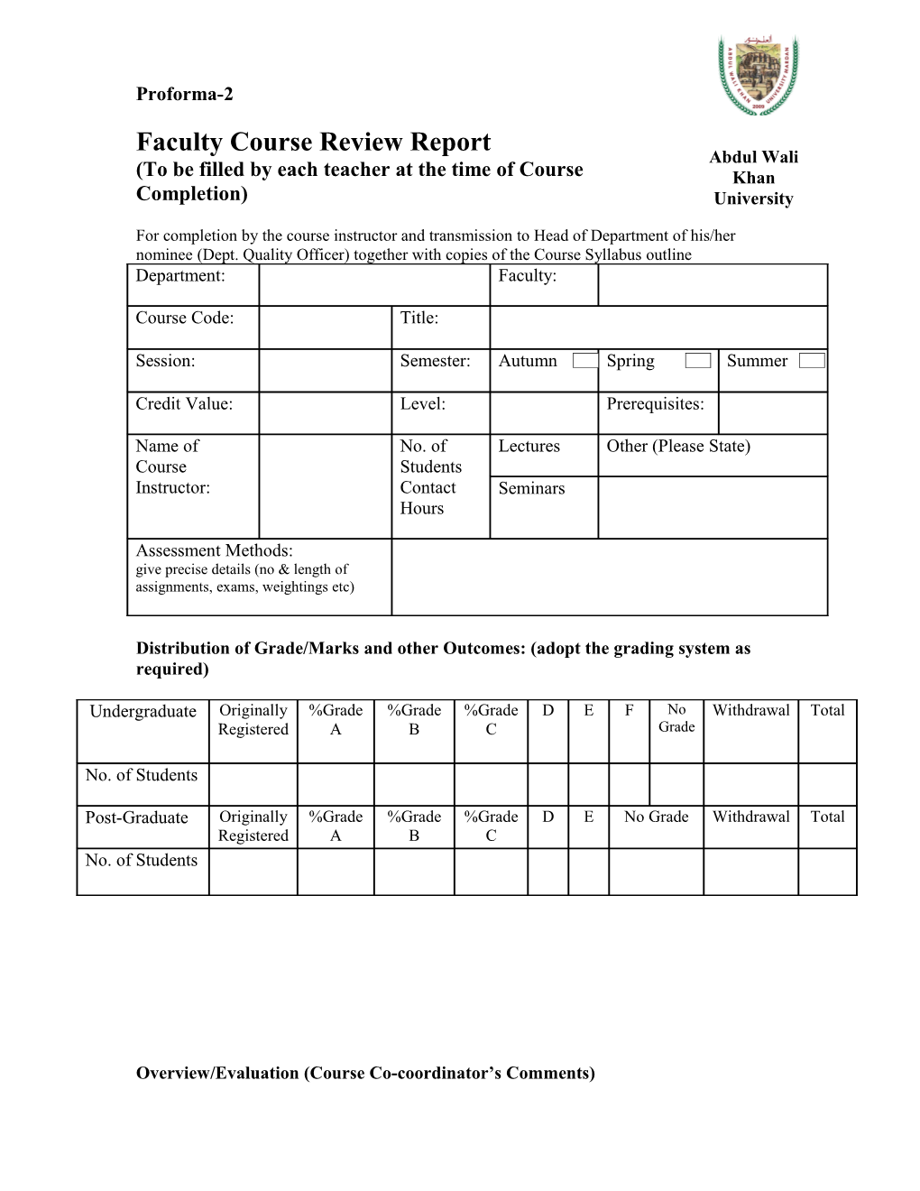 Overview/Evaluation (Course Co-Coordinator S Comments)